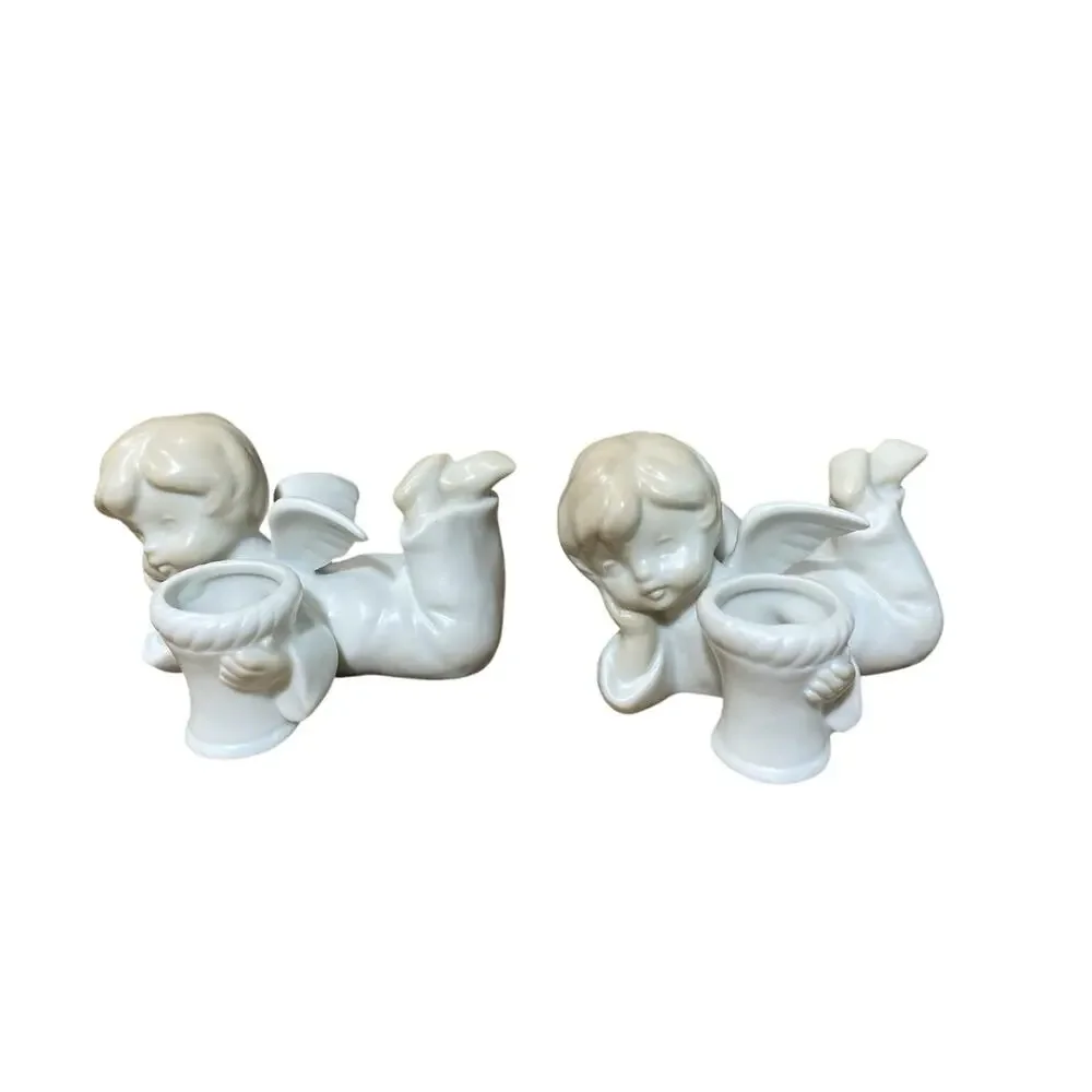 Set of 2 Vintage 1981 Fitz & Floyd Angel Cherub Candlestick Holders Japan